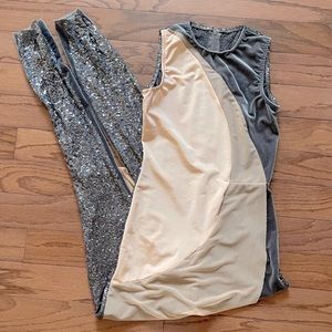 Peach Grey Sequin Dance Catsuit